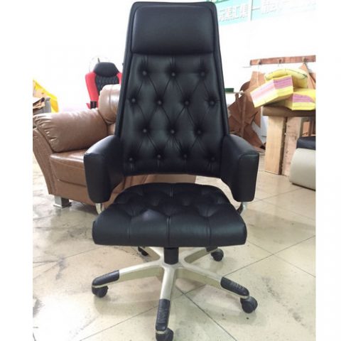 Black Leather Office Revolving Chair Height Adjustable Back Tilt