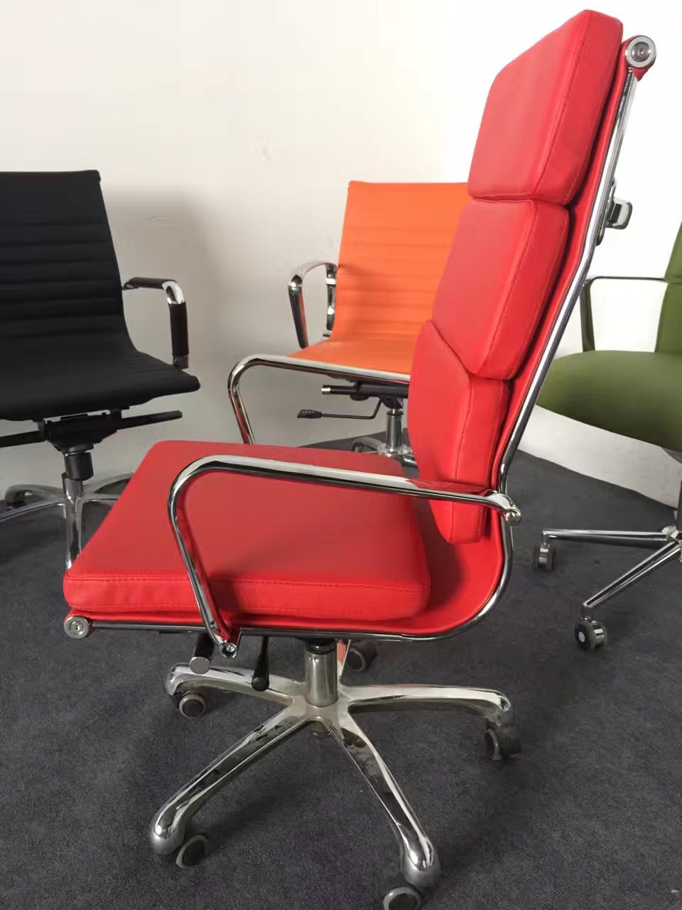 Solid Eames High back pu pvc red leather executive swivel office chair ...